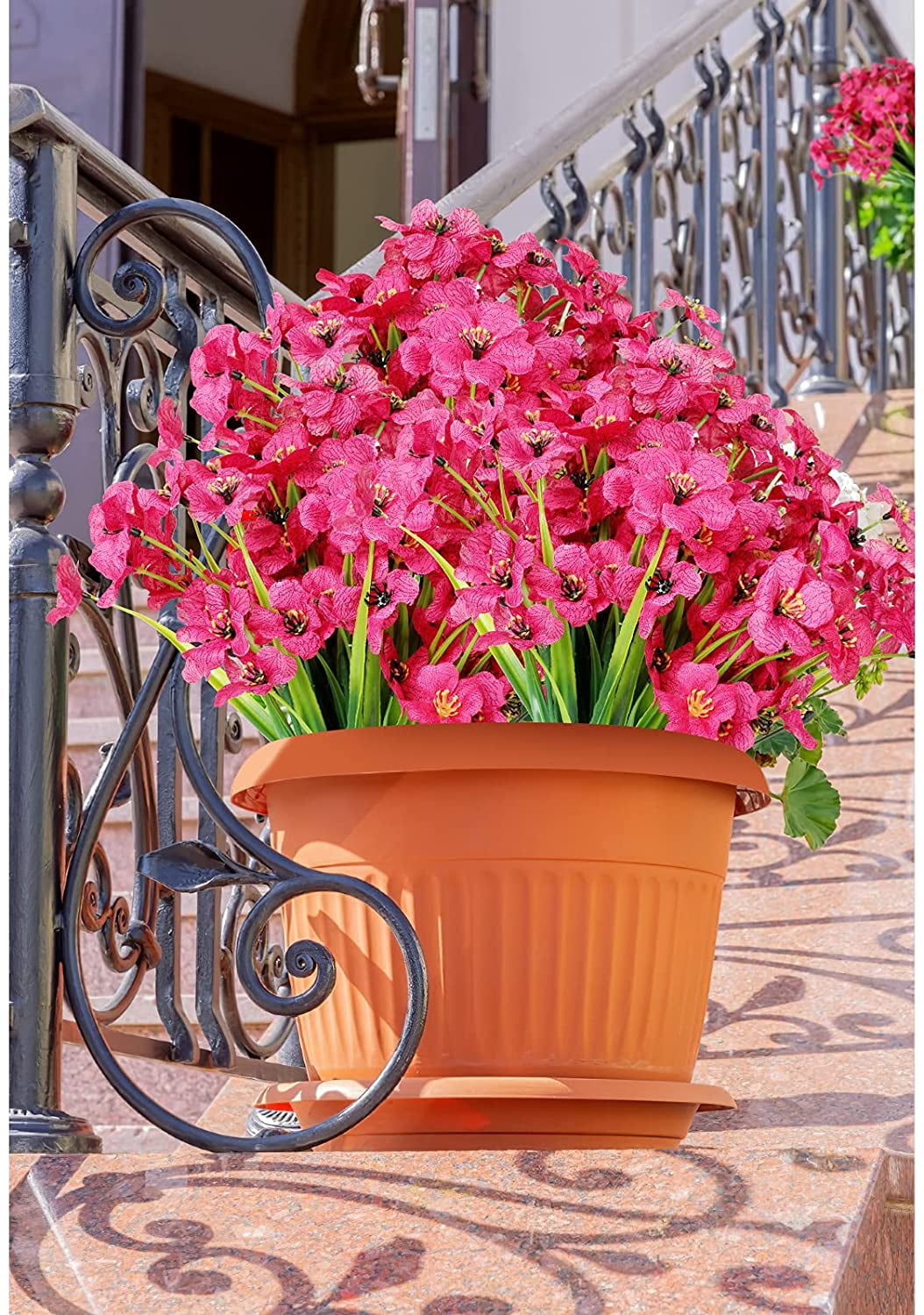 20 Bundles Artificial Flowers Outdoor UV Resistant Faux Flowers No Fade Fake Plastic Plants Garden Porch Window Box Decorating (Pure White)