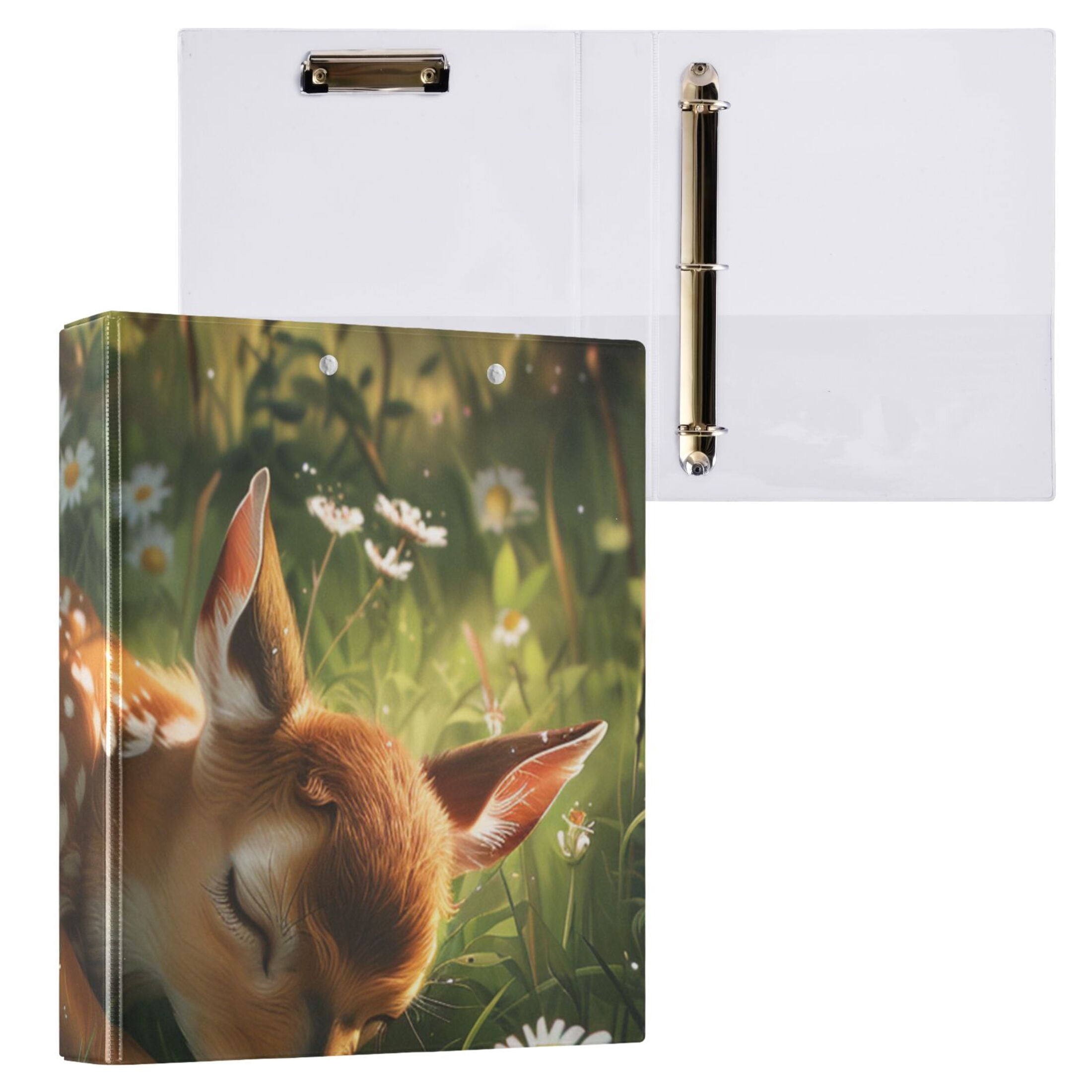 Baby Deer 3 Ring Binders 1.5 inch Hardcover File Folders with Interior Pockets A4 Size Organizer for School Office Hospital