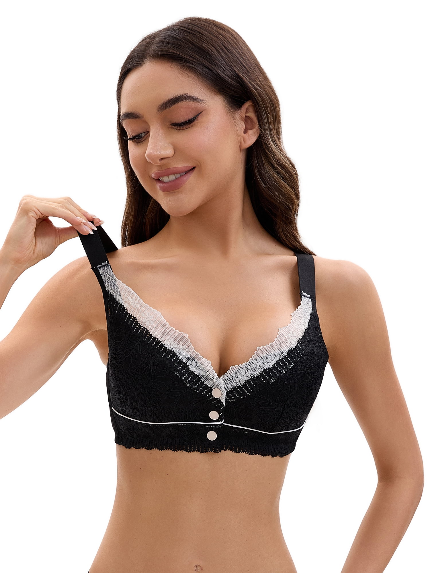 Unique Bargains Front Closure Full Coverage Wirefree Bras XL Black