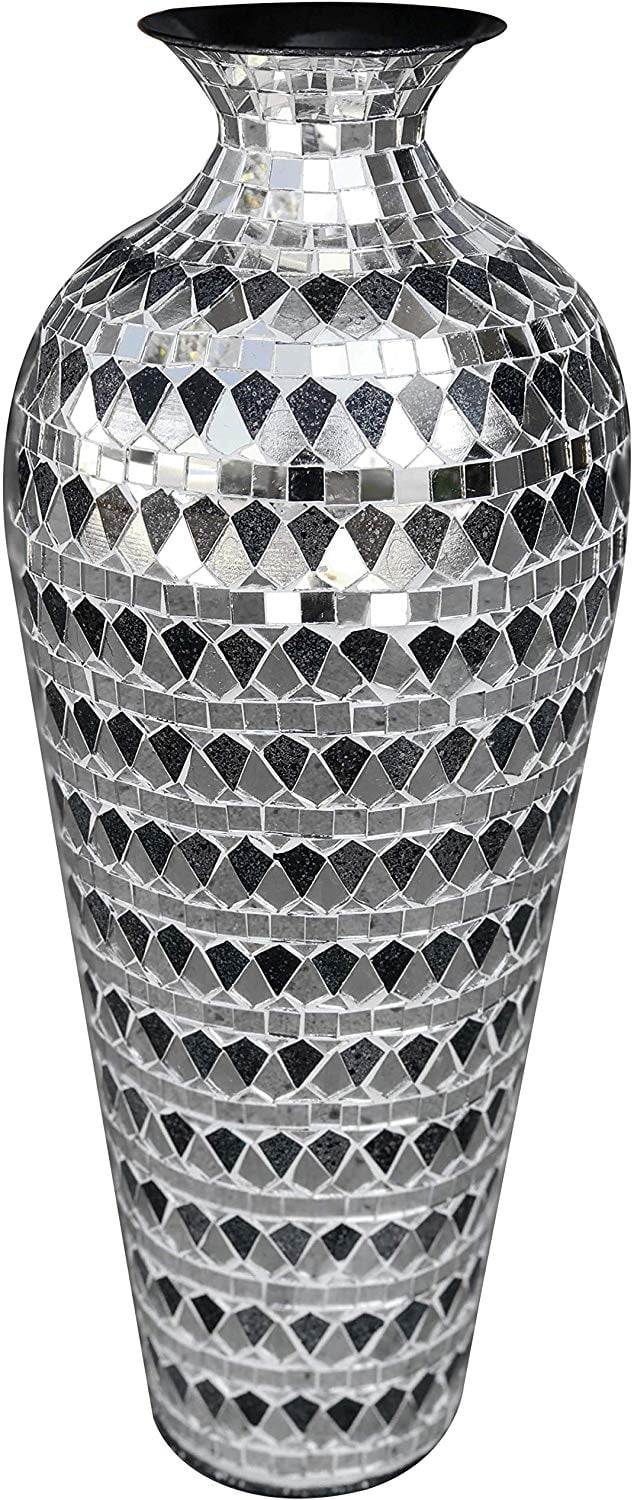 47"H Large Silver Glass Mosaic Decorative Handcrafted Vase Urn Bowl