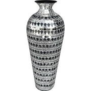 DecorShore Bella Palacio Collection Decorative Mosaic Vase - Tall 20 in. x 6 in. Home Decor Geometric Pattern Metal Floor Vase with Glass Mosaic in Elegant Silver & Black Tessellation Pattern