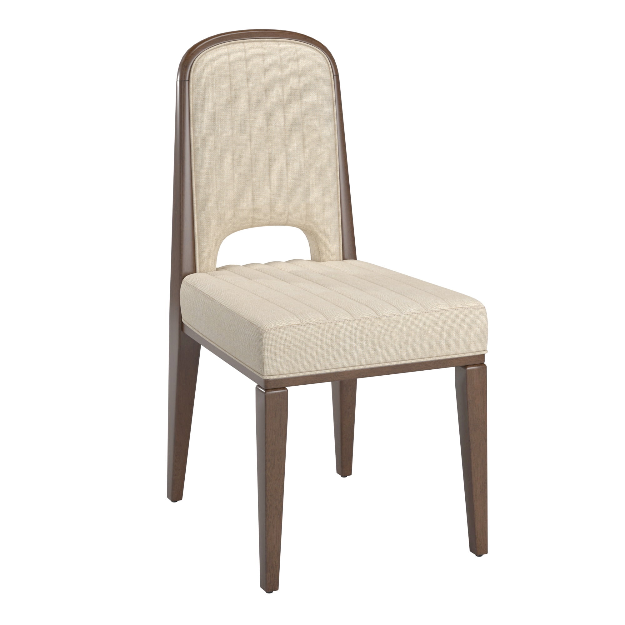 Weston Home Alta Wood Finish Cream Fabric Channel Stitching Dining Chair, Set of 2, Walnut