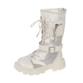 thumbnail image 2 of Cethrio Big Girls Riding Boots, Lace-up Breathable Non-Slip Soft Sole Mid Calf Boots White Size 1.5(Big Kids), 2 of 8