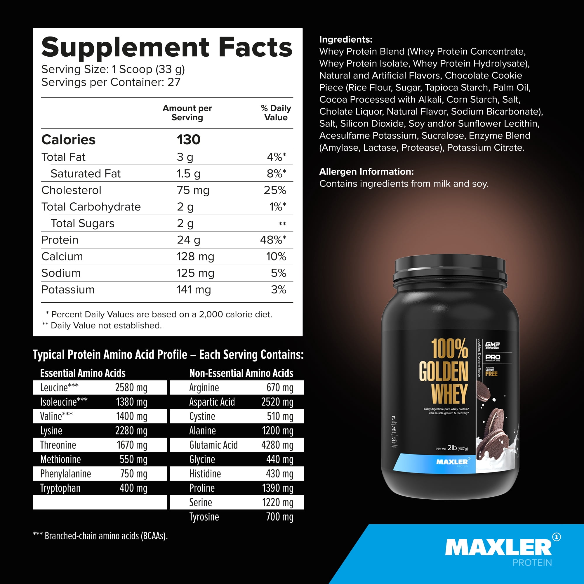 Maxler 100% Golden Whey Protein Powder - Cookies & Cream 2 lb