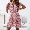 thumbnail image 4 of Robe d'Été Bohème à Boutons Col en V Imprimé Floral Manches Courtes Froncées Robe de Plage, 4 of 8
