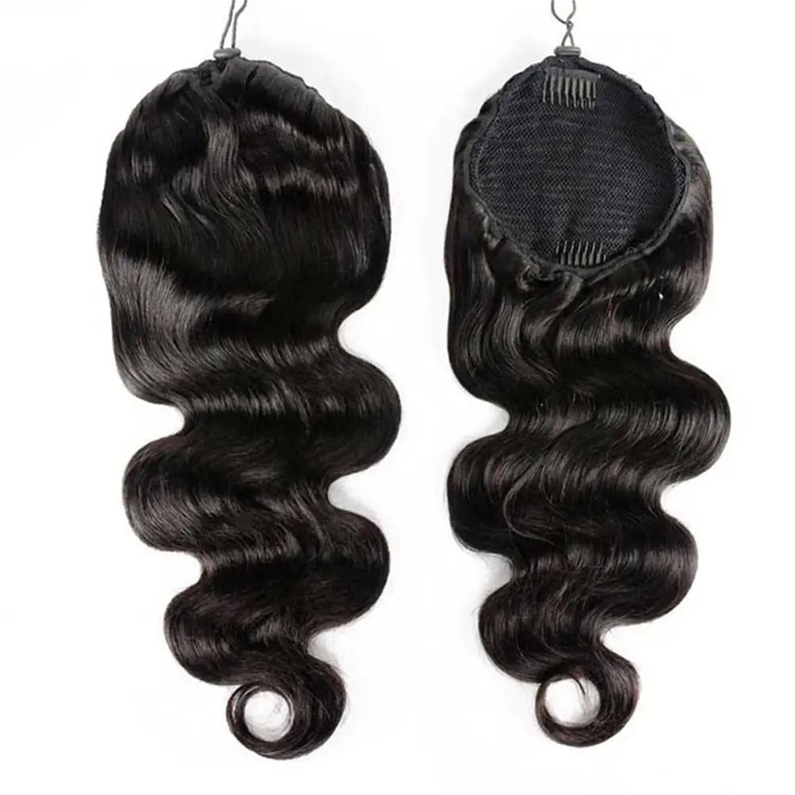 Drawstring Ponytail 10-26 Inch Long Body Wavy Human Hair Ponytail Hairpiece Clip in Remy Hair Extension for Daily Use