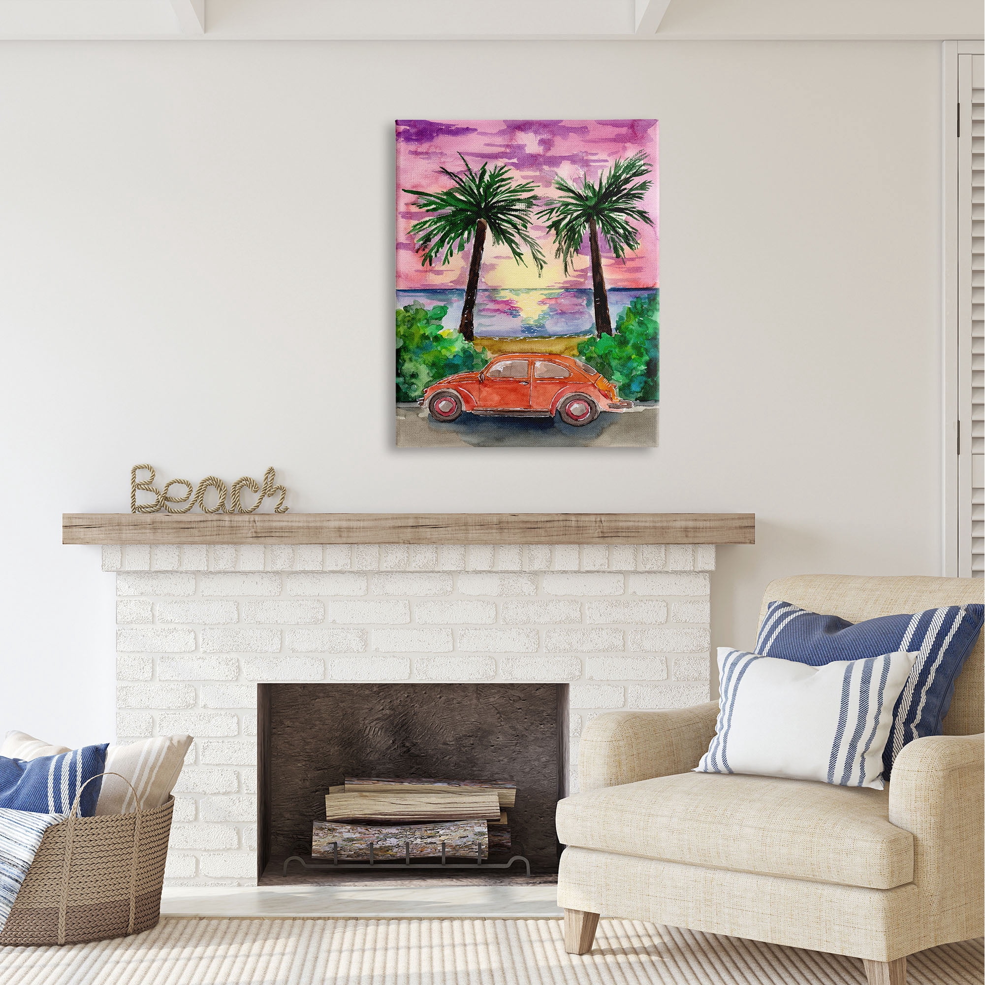 Stupell Industries Summer Beach Buggy Transportation Painting Gallery Wrapped Canvas Print Wall Art, 30 x 40