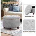 thumbnail image 5 of Hyxoo Round Ottoman, Ottoman with Storage, 24.5 Dia. x 17 H Inches Foot Rest Stool with Legs for Bedroom, Living Room, Decorative Home Furniture-24.5"D x 24.5"W x 17"H-Light Gray, 5 of 9