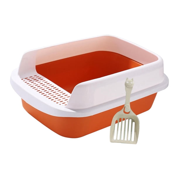 Caja de arena para gatos, inodoro, fácil de limpiar, extraíble, a prueba de salpicaduras, grande, duradera, semicerrada, caja de arena, contenedor Naranja Medio Fernando Bandeja de arena para gatos