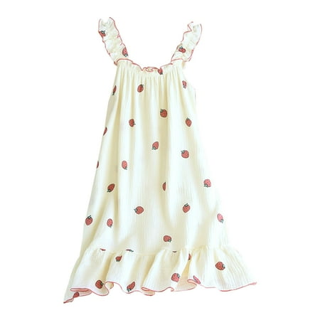 

OJinShaWanO Flower Girl Dresses White And Purple Double Layer Crepe Wood Ear Suspenders Can Be Worn Outside And Home In Summer Girls Mid Length Nightdress Red Cotton Blend 6-7 Years