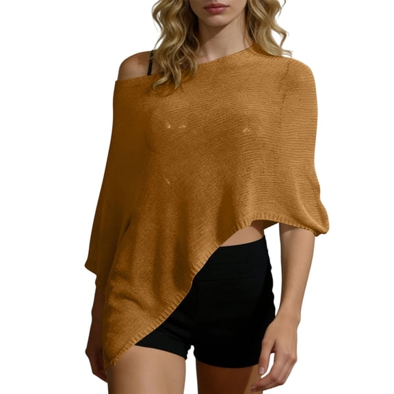 biudgviw Summer Poncho Tops for Women Lightweight Casual off the Shoulder Blouses Vacation Outfits Asymmetrical Hem Beach Cover Up
