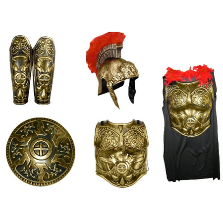 Roman Gladiator Leg Guards Helmet Cape Chest Spartan Shield Armor Set Costume