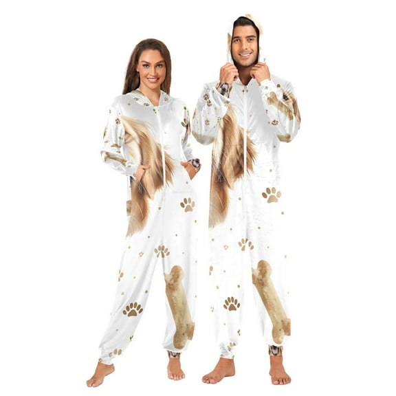 Dog Bones Claws Adult Onesie Pajamas Slim Fit Christmas One Piece Suit Pjs for Women and Men Hooded Zipper