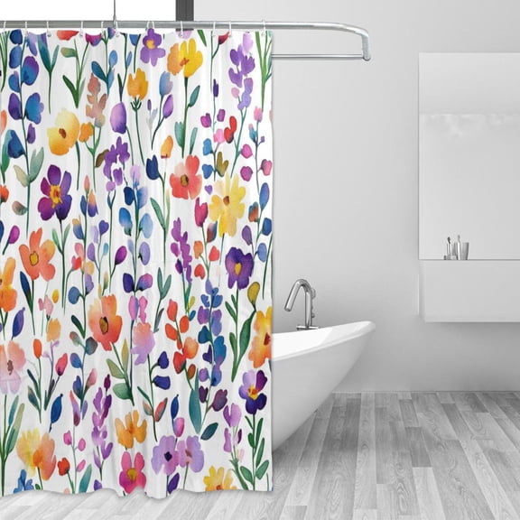 Yayeee Shower Curtain with Hooks 72"x72" Waterproof Fabric Bathroom Hanging Decor, Purple Wildflower Pattern