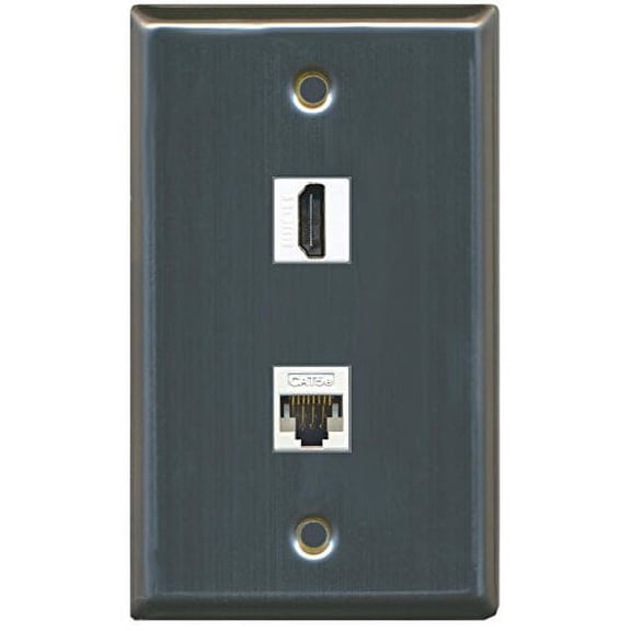 RiteAV (1 Gang Flat HDMI Cat5e White Wall Plate Stainless Steel