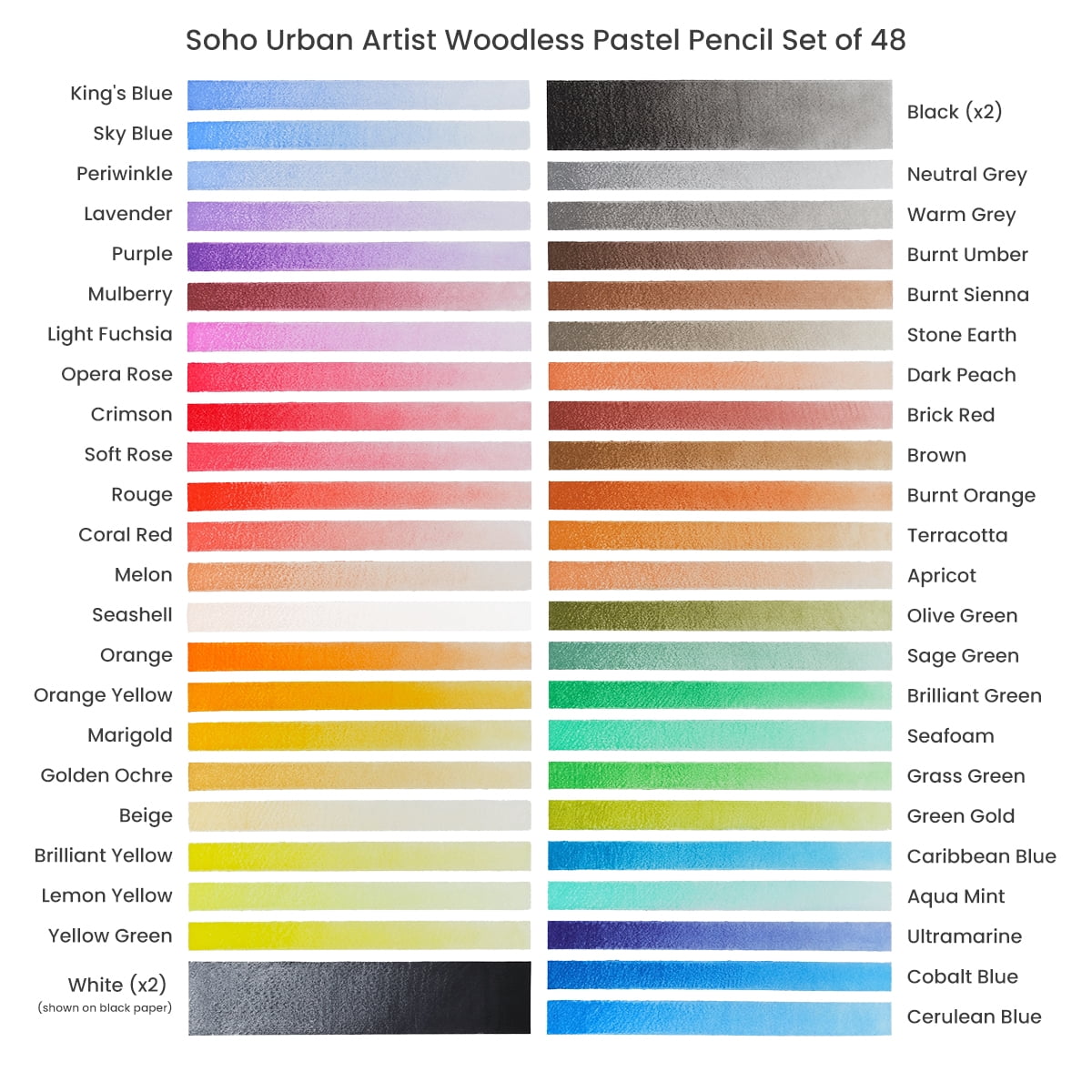 SoHo Urban Artist Woodless Pastel Pencils - Set of 48, Professional Artist-Grade, 40% More Pastel, Water-Soluble, Pre-Sharpened, Easy Blending, 6.93mm Barrel, Clear Lacquered