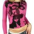 thumbnail image 6 of Women Face Portrait Top Graphic Long Sleeves Crop Top T-Shirt, 6 of 7