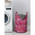 thumbnail image 3 of Floral Laundry Bag, Motley Colorful Retro Arrangement of Hand Drawn Flowers in Vivid Tones, Basket with Handles Drawstring Closure for Laundromats, 13" x 19", Magenta Plum and Apricot, by Ambesonne, 3 of 4