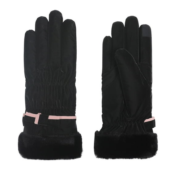 PMVFHDE Women's Winter Soft Thick Warm Ski Riding Gloves, Fashion Solid Color Sport Gloves for Cold Weather Black,One Size
