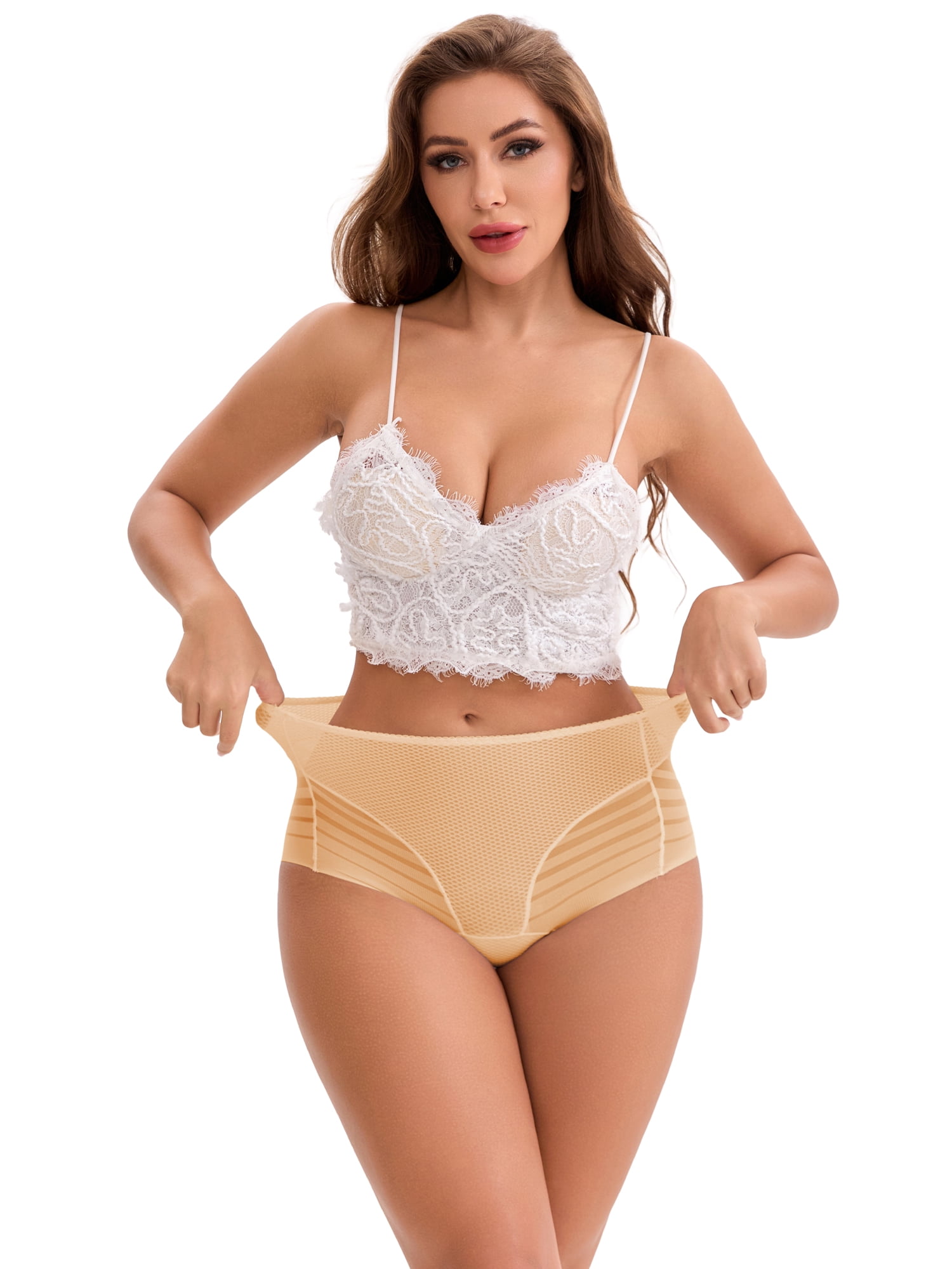 DARING DIVA Women's Lace Mesh High Waisted Invisible Tummy Control Panties XXL Beige