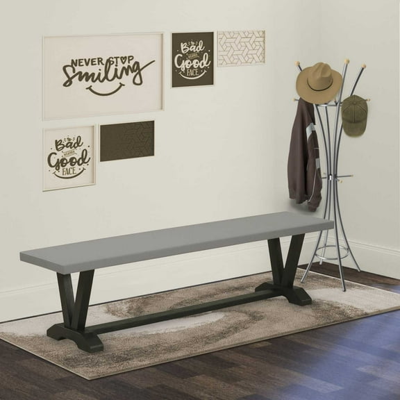 V-Style 15x72 in Dining Bench with Wirebrushed Black Leg and Cement Top finish