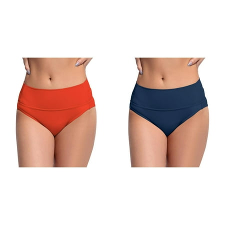 (2-Pack) Kcodviy Women s Black High Waisted Womens Swim Bottoms Shorts Bikini Bottoms Retro Basic Swim Pants Full Coverage Swimsuit Mid High Waist Swim Bottom Waist Bathing Suit Bottom