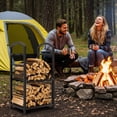 thumbnail image 4 of Double Layer Metal Firewood Rack - 15.7×11.8×29.5 Inch Wrought Iron Log Holder with 5-Piece Fireplace Tool Set - Durable Wood Storage Organizer for Indoor Fireplace or Outdoor Patio, 4 of 8