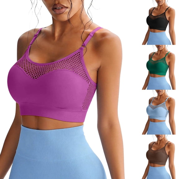 Sport Bras for Women Mesh Fishnet Breathable Adjustable Strap High Support Comfort Yoga Workout Crop Tops (40/90BC, Pink)