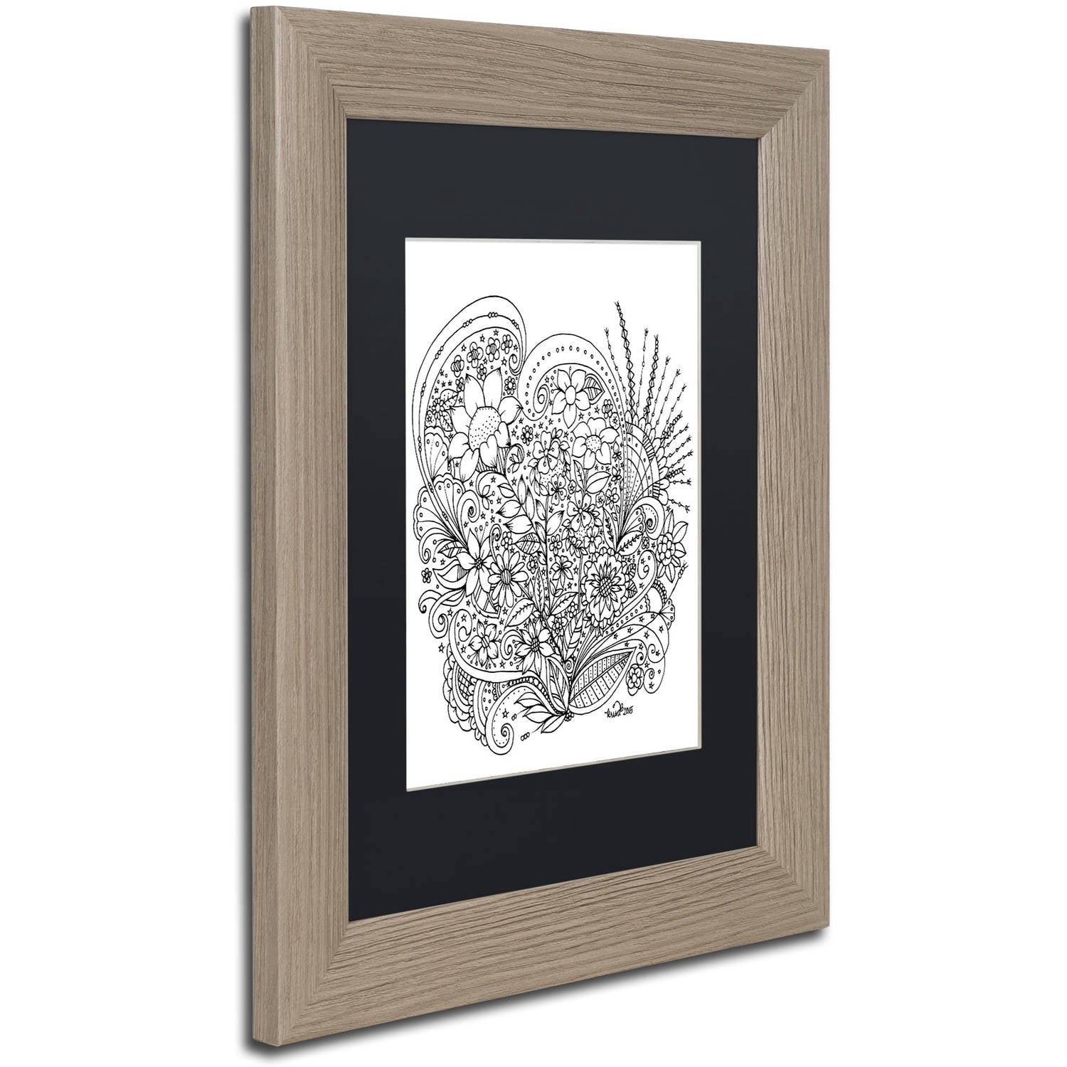 Trademark Fine Art "Zendoodles 11" Canvas Art by KCDoodleArt Black Matte, Birch Frame
