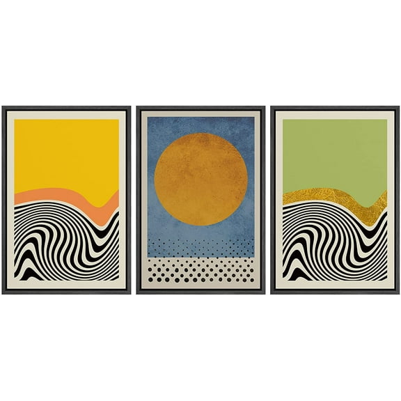 IDEA4WALL Framed Canvas Print Wall Art Set Vibrant Neon Mid-Century Color Block Mosaic Abstract Shapes Bohemian Decorative for Living Room, Bedroom, Office - 16"x24"x3 Black