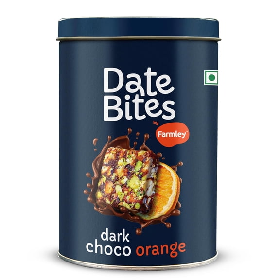 Farmley Date Bites Dark Choco Orange Protein Bar Jar, No Added Sugar,  Dates Cashews Almonds Pistachios Honey, Healthy Chocolate Snack,  7.05 oz, Pack of 10