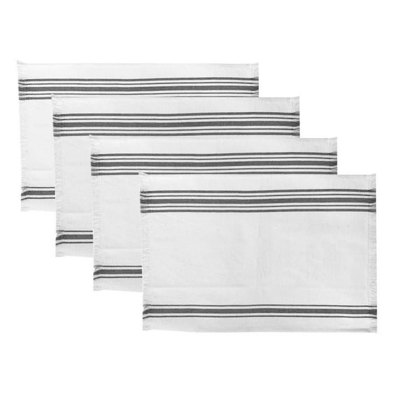 Fennco Styles Netural Stripes Fringe Canvas Cotton Table Linen Collection