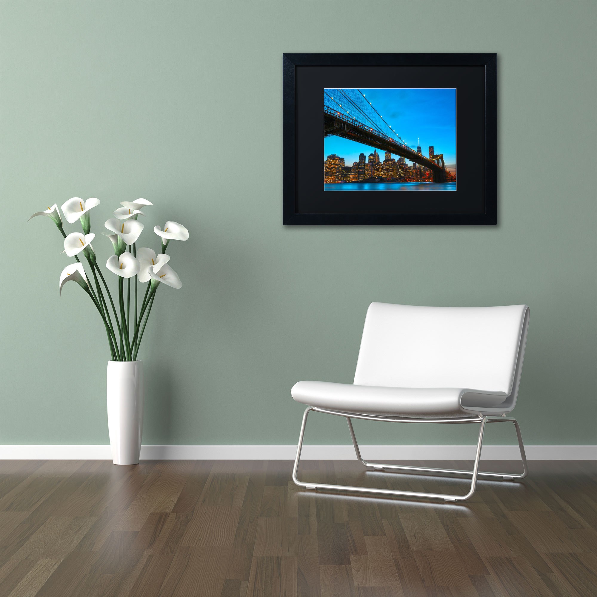 Trademark Fine Art "Brooklyn Bridge 1" Canvas Art by CATeyes, Black Matte, Black Frame