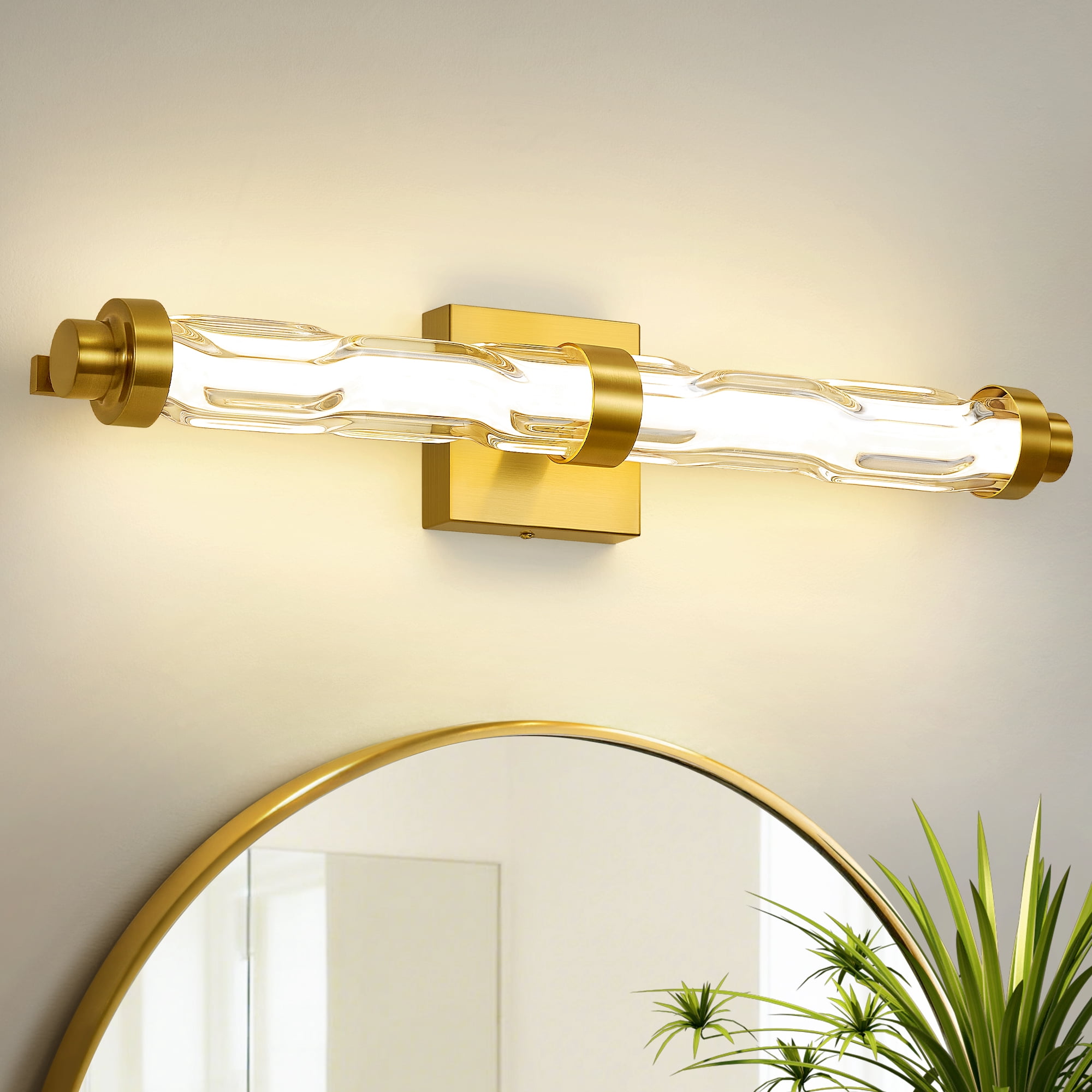 KAISITE 5CCT Modern Dimmable Indoor LED  Glass Wall Sconces, Slide Switch for Warm Light Adjustment, Ideal for Vanity, Hallway and Bedside Areas, Gold
