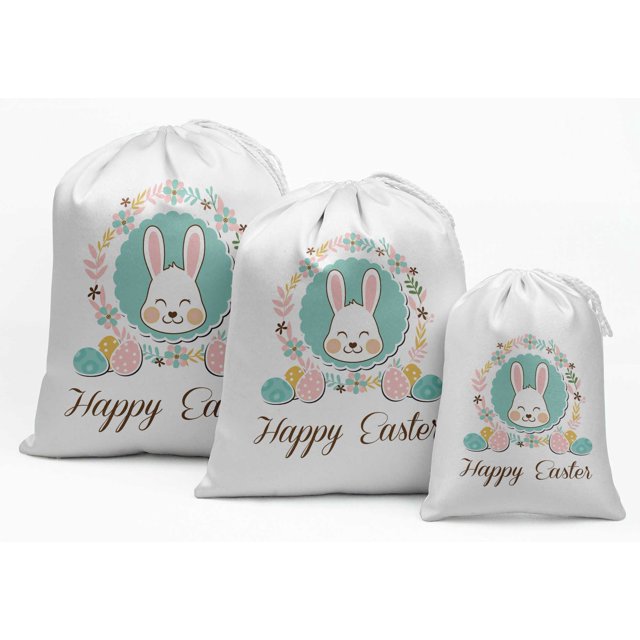 Darling Souvenir White Rabbit & Egg Easter Party Supplies Gift Pouches FavorCandy Bags15 Pieces