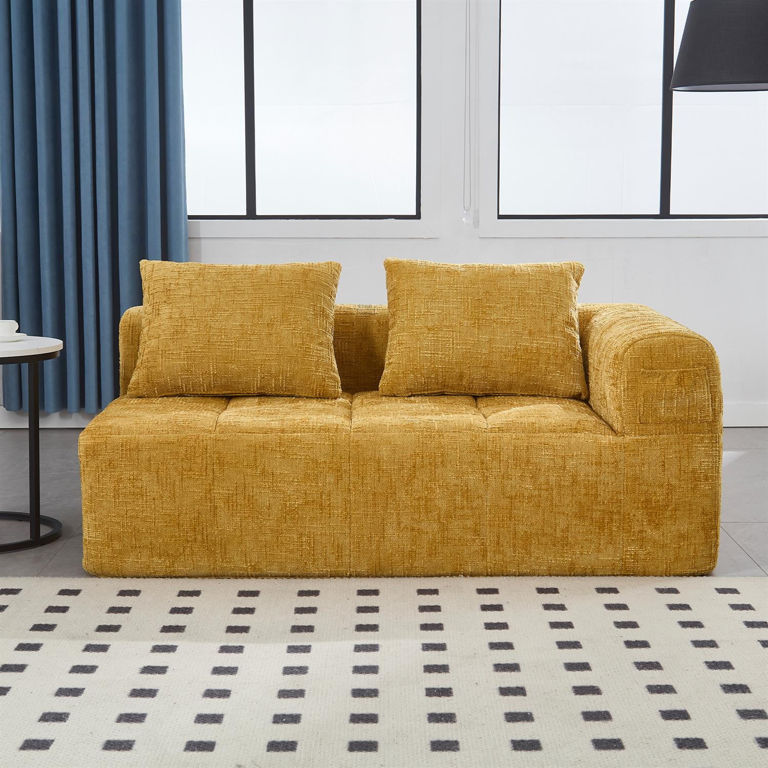 Demi Bonn 62" Plush Chenille Loveseat Sofa, Modular Sleeper for Living Room, Bedroom, Apartment Lounge, Stylish & Comfortable Couch, Yellow
