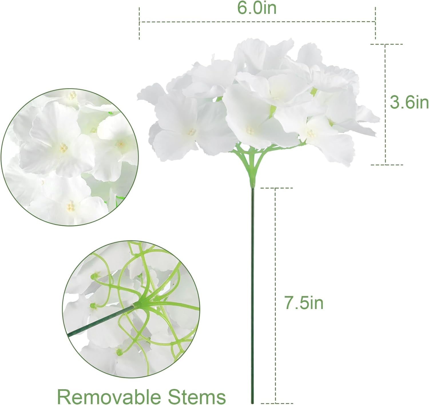 Hydrangea Bulk Artificial White Flowers for Wedding Flower Arrangement， White Fake Silk Hydrangea Flowers in Bulk for Outdoor Wedding Table Centerpiece Home Decorations (, White)