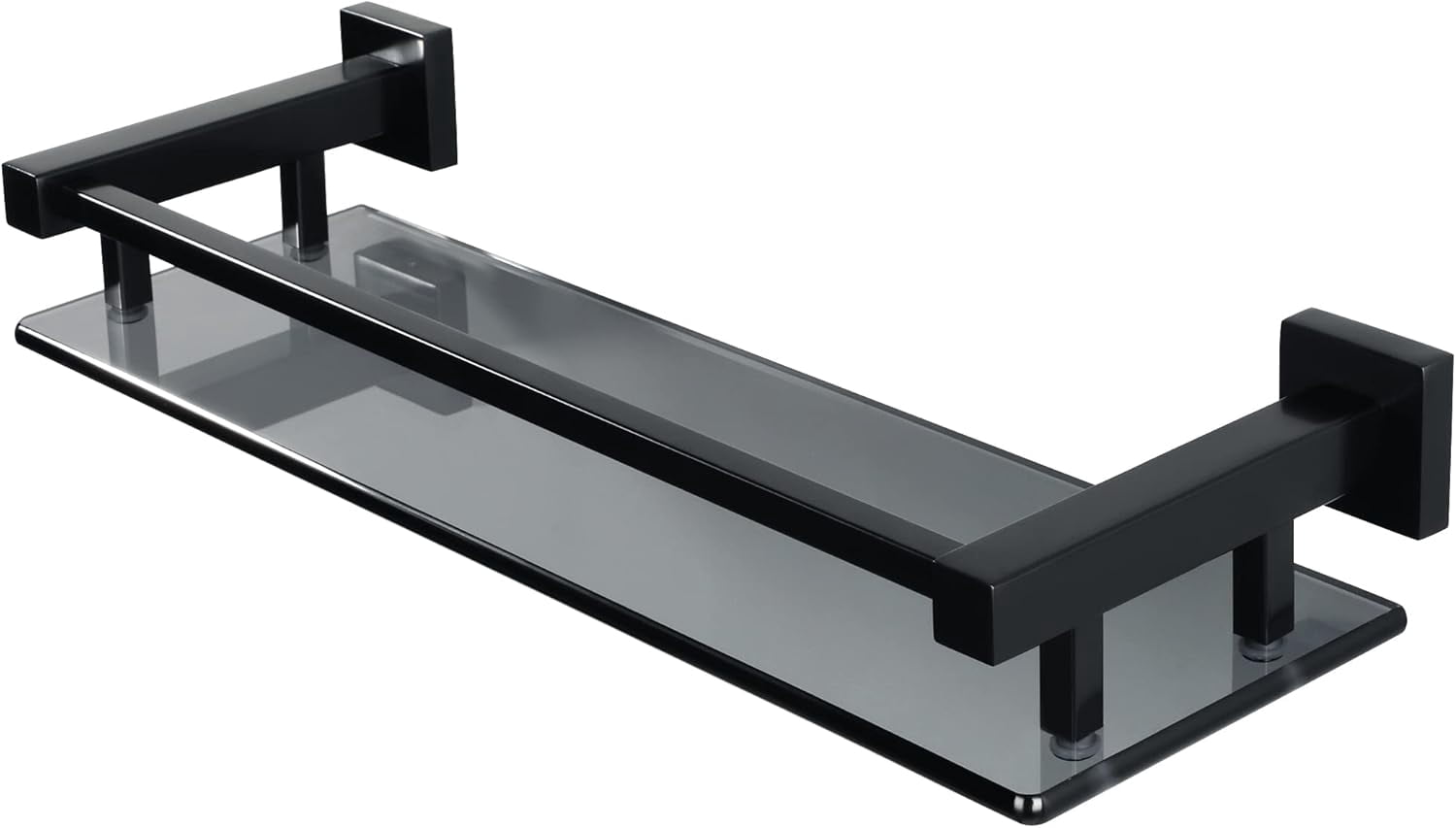 Bathroom Glass Shelf with Stainless Steel Railing, Polished Chrome Small Tempered Glass Floating Wall Shelf Over The Toilet, 16 inch