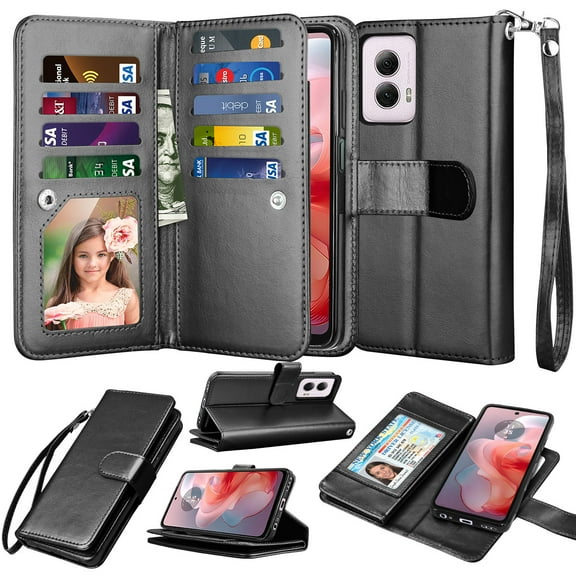 for Motorola G Power 5G 2024 Case, Moto G Power 5G 2024 Wallet Case, Moto G Power 2024 PU Leather Case,Luxury Cash Credit Card Slots Holder Carrying Folio Flip Cover Kickstand & Hand Strap