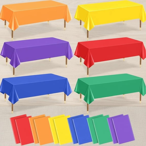 Plastic Table Cloth Disposable, Assorted Color Rainbow Tablecloth Colorful Neon Rectangle Bulk Solid Table Cover for Birthday Wedding Graduation Picnic Party Decorations
