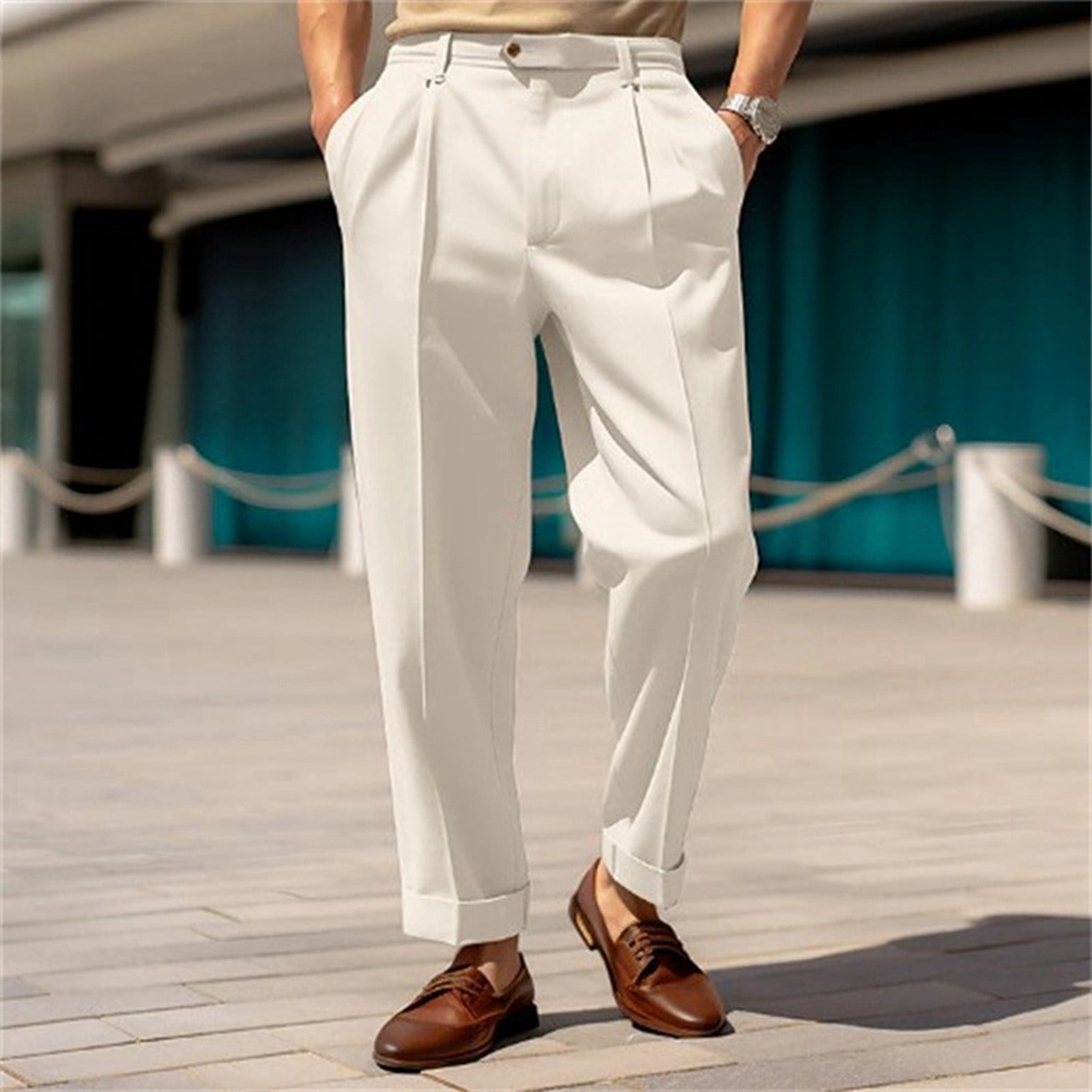 Pantalon de Costume Droit Décontracté pour Hommes Couleur Unie