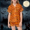 thumbnail image 2 of CONZONE Halloween Pajamas for Girls Pumpkin Pjs Set Hallowmas Jammies Short Sleeve Button Down Shirts Shorts 2 Piece Sleepwear Loungewear for Kids, 2 of 7