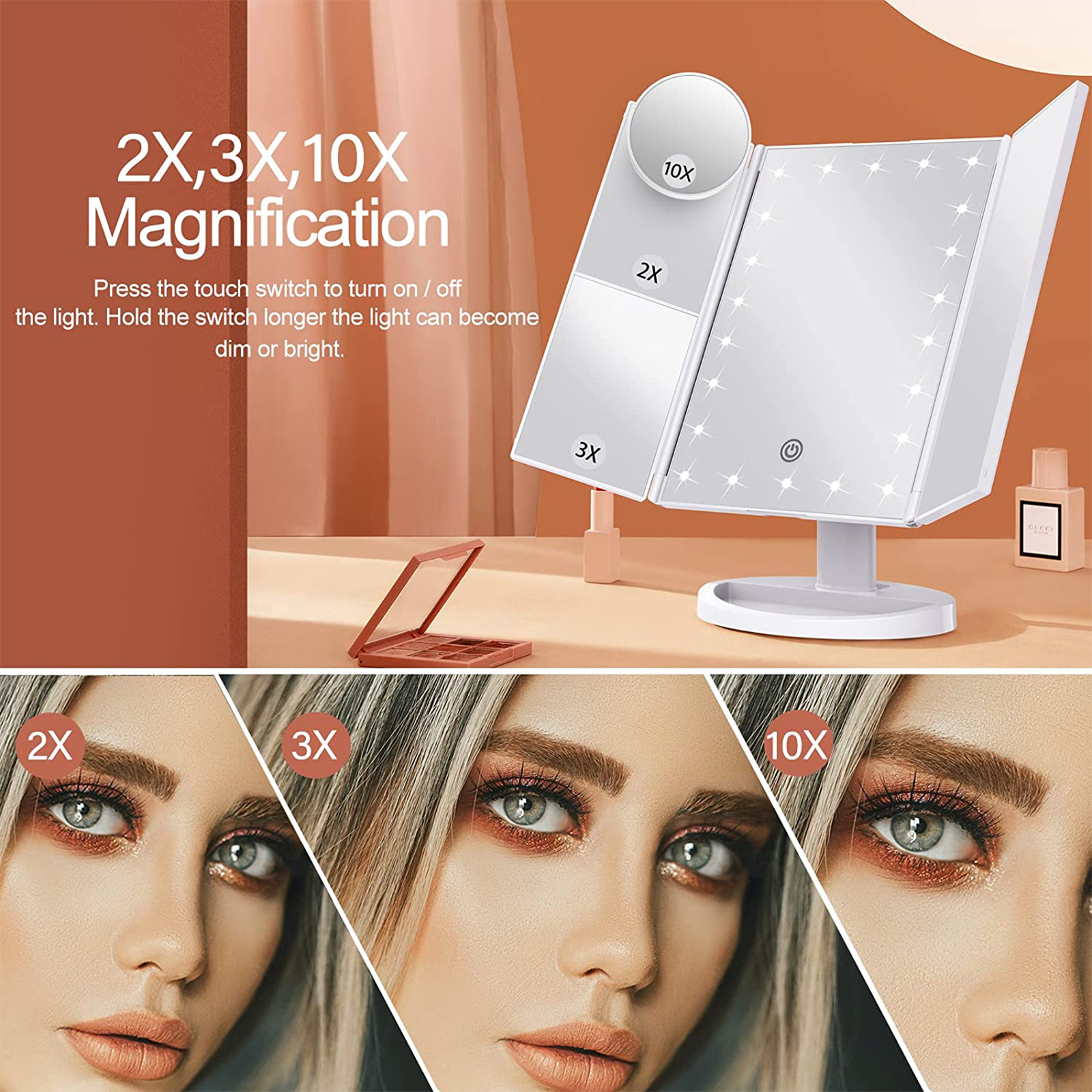 BN-LINK Trifold LED Lighted Makeup Mirror with 10X Mirror photo 2