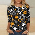 thumbnail image 2 of Miqool Womens Halloween T-Shirts 3/4 Sleeve Tops Loose Fit Round Neck Casual Tunic Blouse Fall Winter Holiday Graphic Tees,S-5XL, 2 of 5