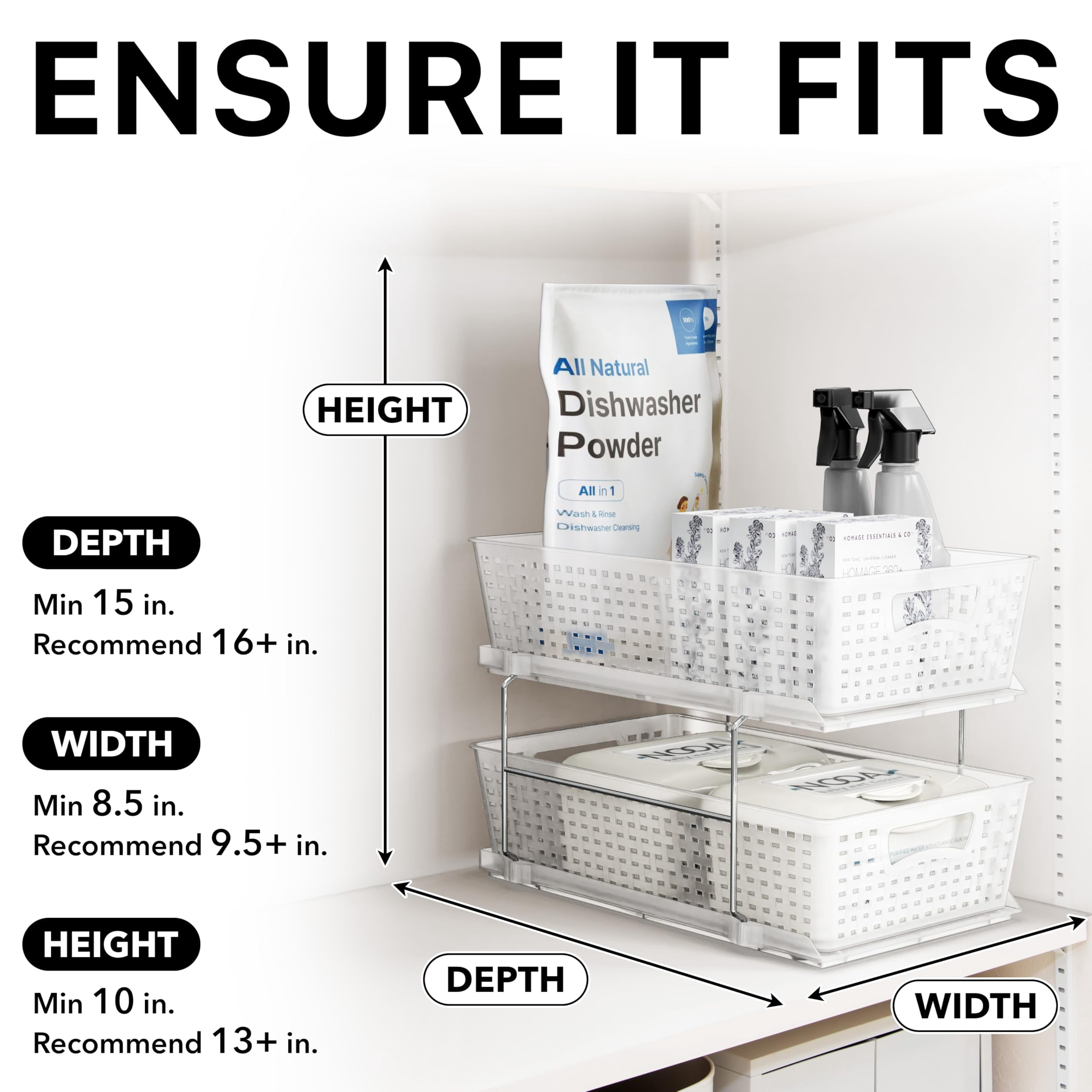 2 Tier Bathroom Organizer Tray Pull-out Sliding Drawer/under-sink Storage  Clear