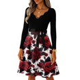 thumbnail image 5 of Halloween Dresses for Women Bone Printed V-Neck Classic Dresses Spider Cocktail Long Sleeve Scary Swing Dress with Belt 3XL, 5 of 7
