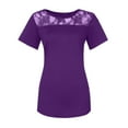 thumbnail image 3 of Pntutb Mujeres Moda Encaje Empalme Sólido O-cuello Camiseta de manga corta Blusa tops Pntutb Pntutb-9007, 3 of 4
