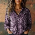 thumbnail image 2 of Womens Tops Fashion Print Long Sleeve Cotton Button Blouse Spring Summer Shirts for Women Purple 4Xl, 2 of 3