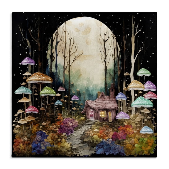 Stupell Industries Quirky Mushroom Forest Landscape & Nature Painting Wrapped Canvas Art Print Wall Art, 17 x 17
