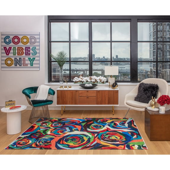 Elizabeth Sutton MI20A Coming Up Roses Abstract/Floral Modern Multicolor Area Rug, 7'10"X10'0"
